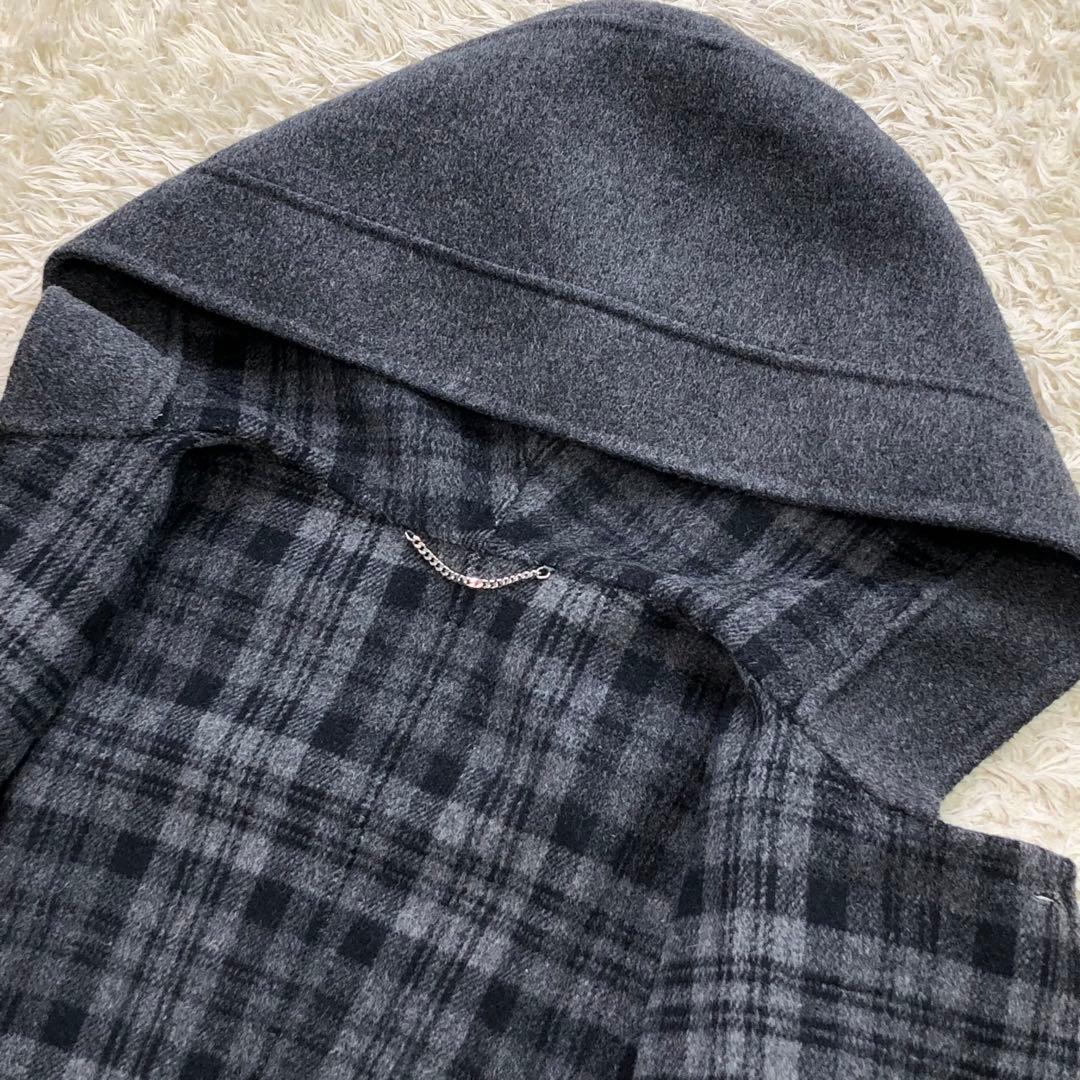 23区 ダッフルコート ウール混 裏地チェック ロング フード 40 L グレー