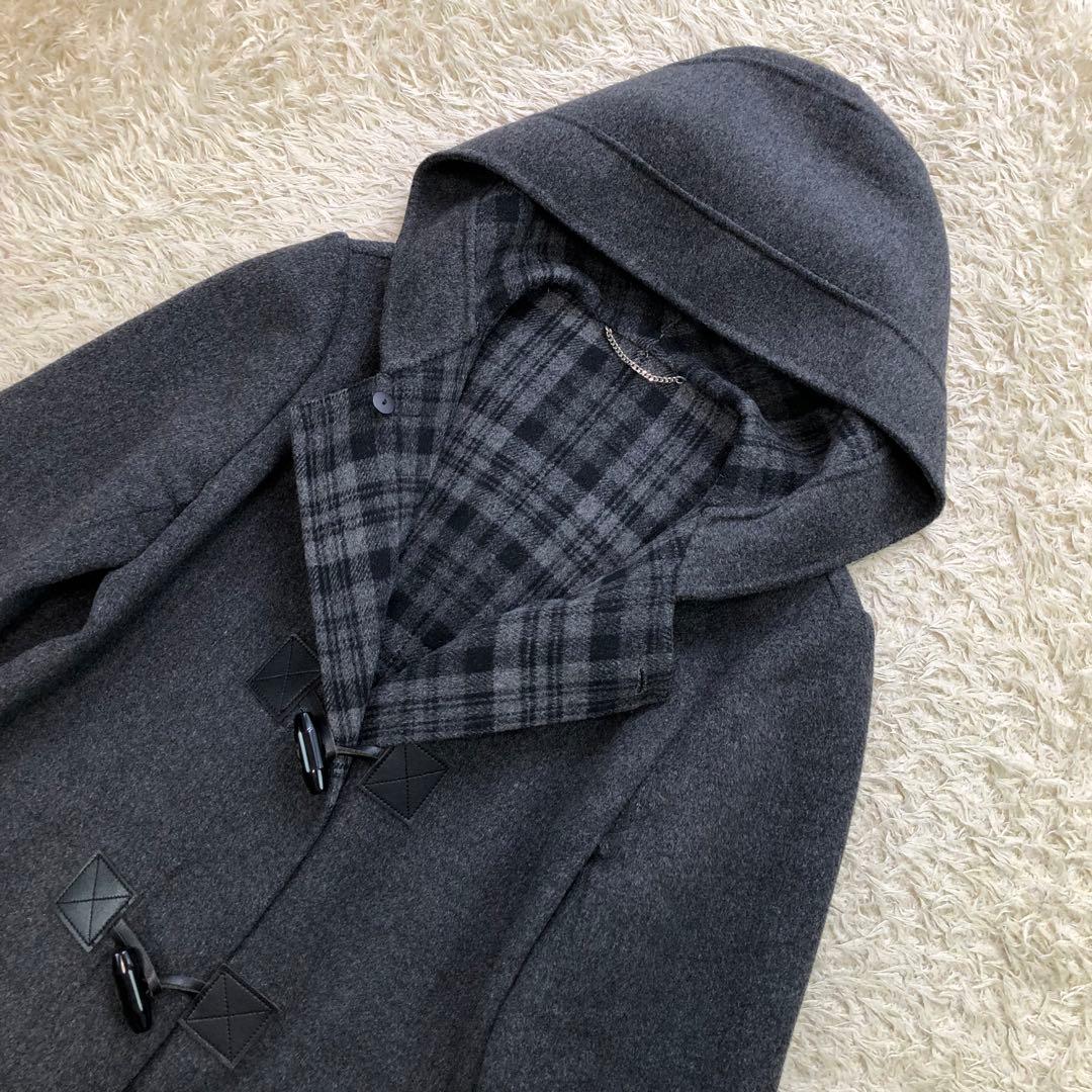 23区 ダッフルコート ウール混 裏地チェック ロング フード 40 L グレー