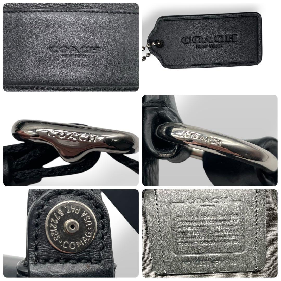 美品 COACH コーチ☆シボ革 ロゴ型押しショルダーバッグ レザー ブラック