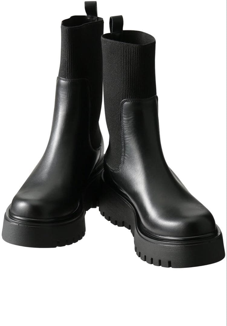 PLAIN PEOPLE ブラック サイドゴアブーツ 厚底