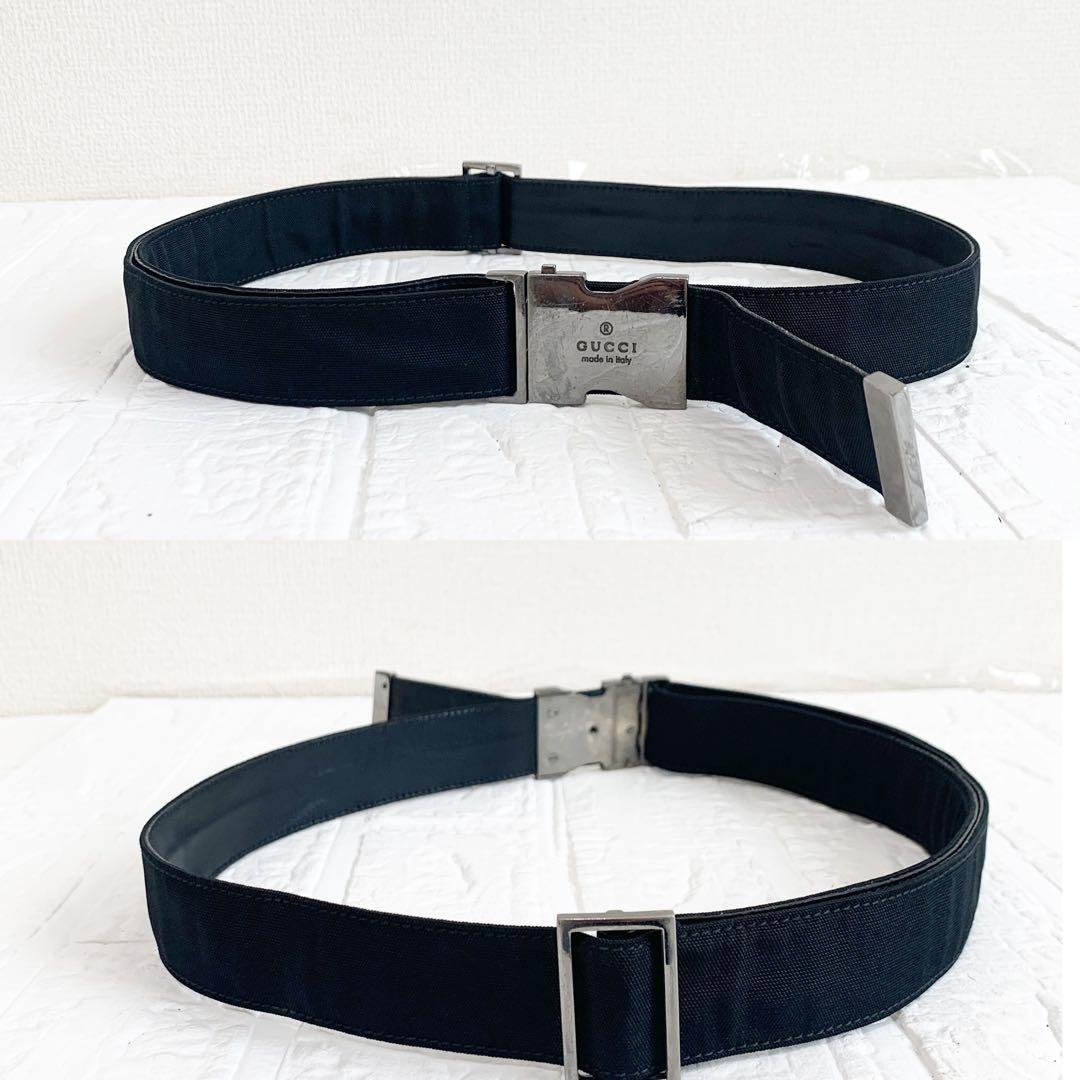 GUCCI グッチ ベルト フリーサイズ ナイロン×レザー ロゴバックル