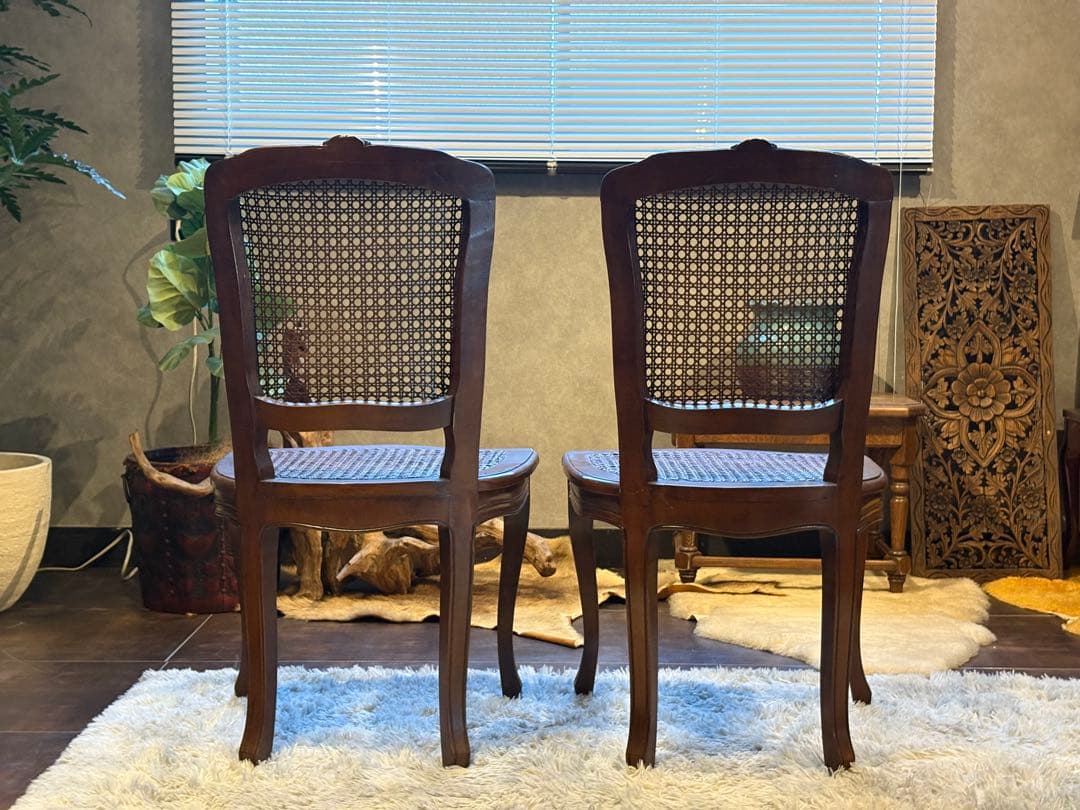 フレンチアンティーク　猫脚　クラシック　ラタンシートチェア　ヴィンテージ　NZ