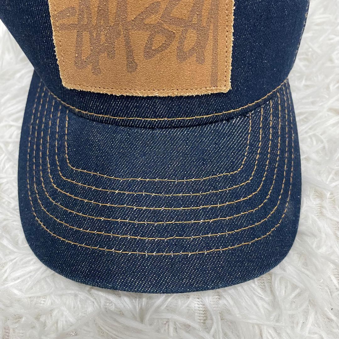 STUSSY 90~00s 6パネル　デニムキャップ　レザーパッチ　オールド