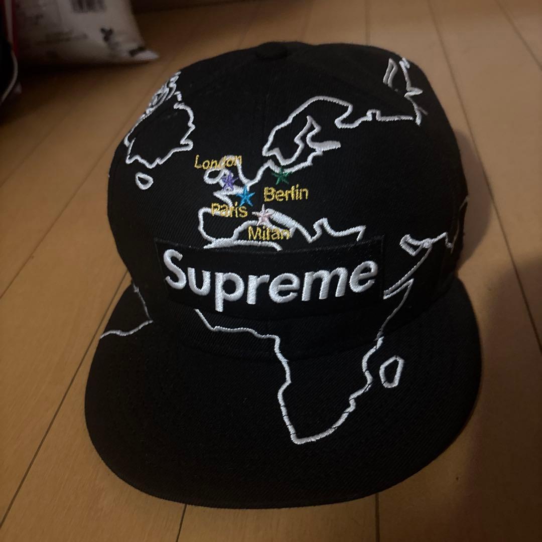 Supreme 地図刺繍 ベースボールキャップ 黒