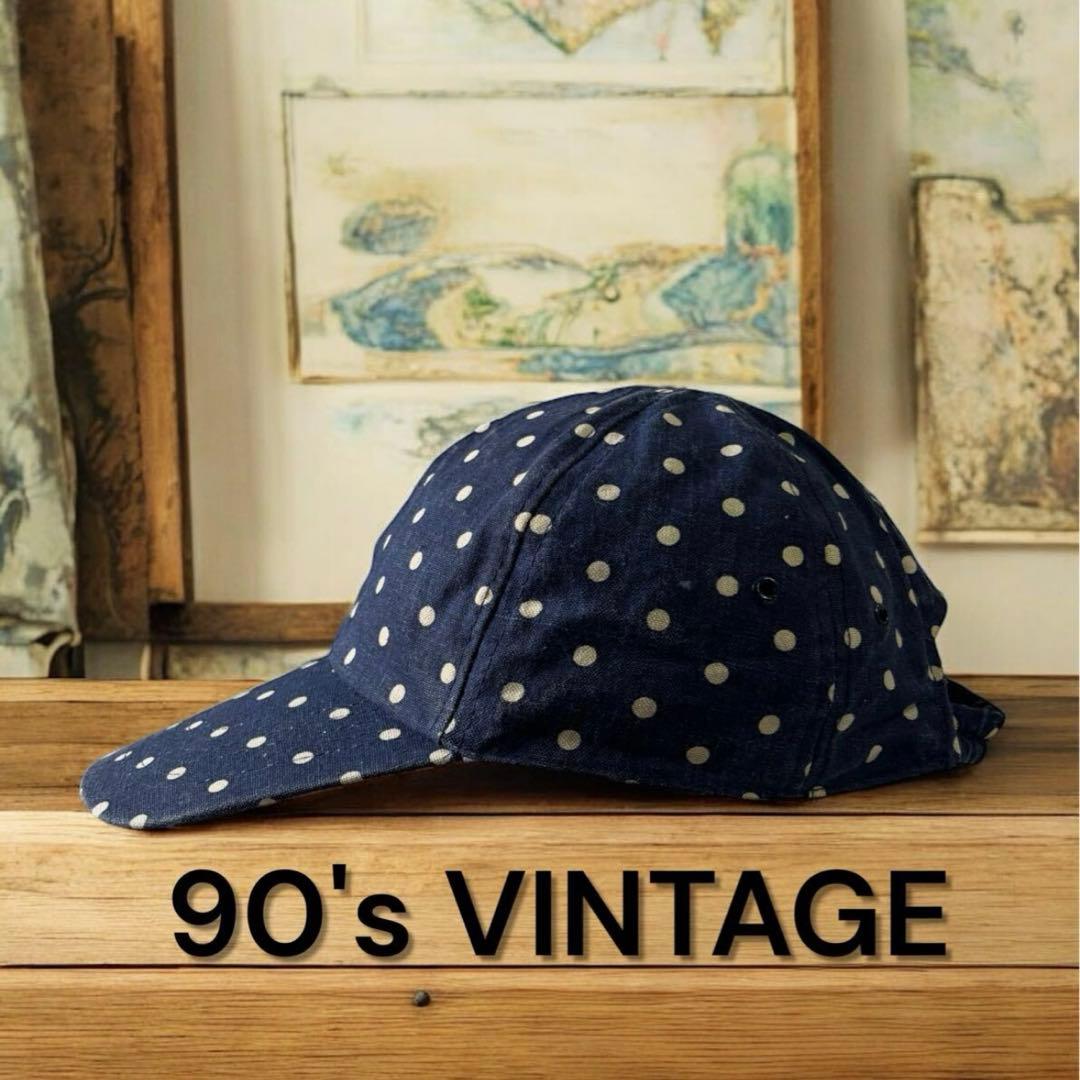 90's VINTAGEドット柄ロングビルキャップ帽子古着フェードCAP90年代