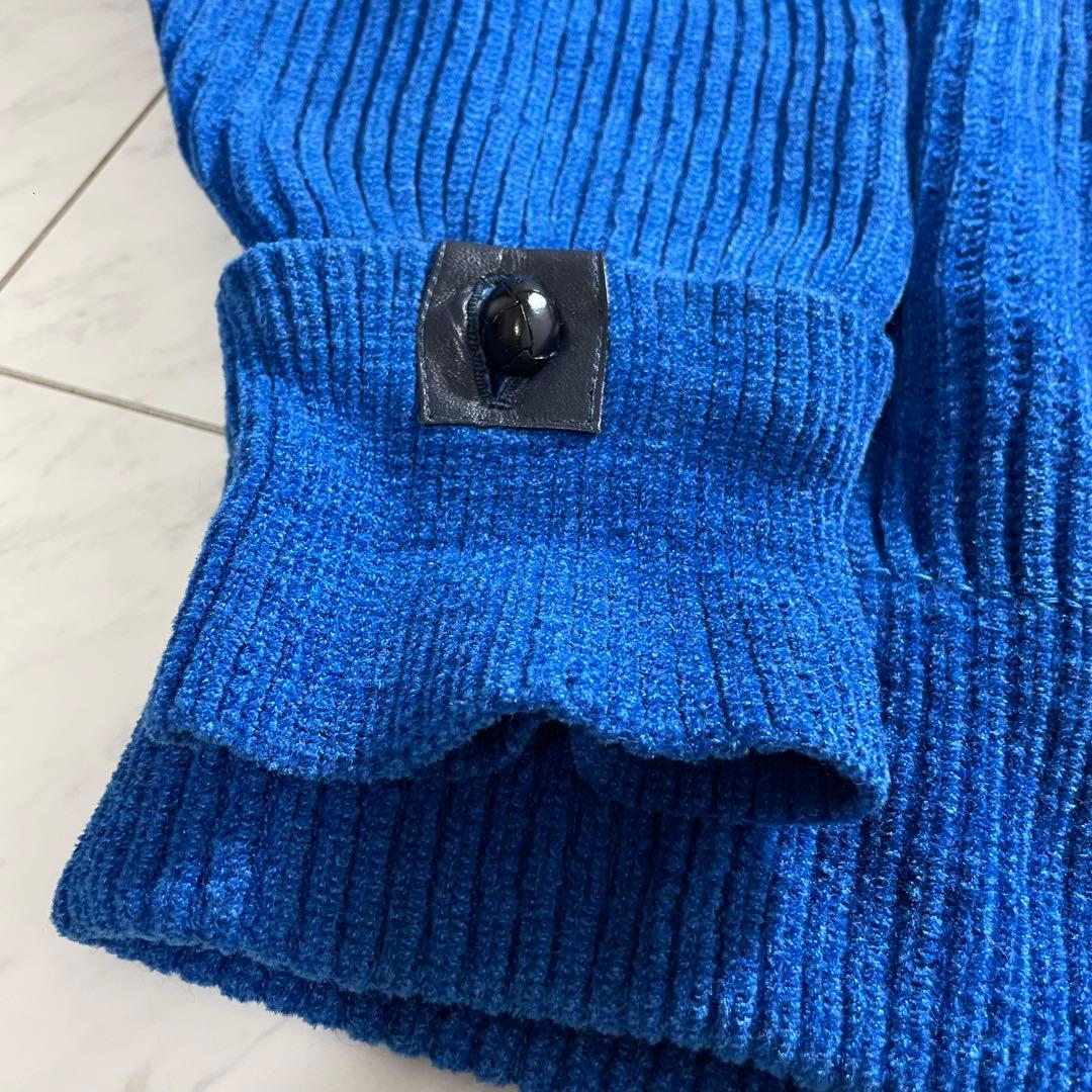 イッセイミヤケ 筆タグ ニット セーター レザー ジップ アーカイブ ブルー