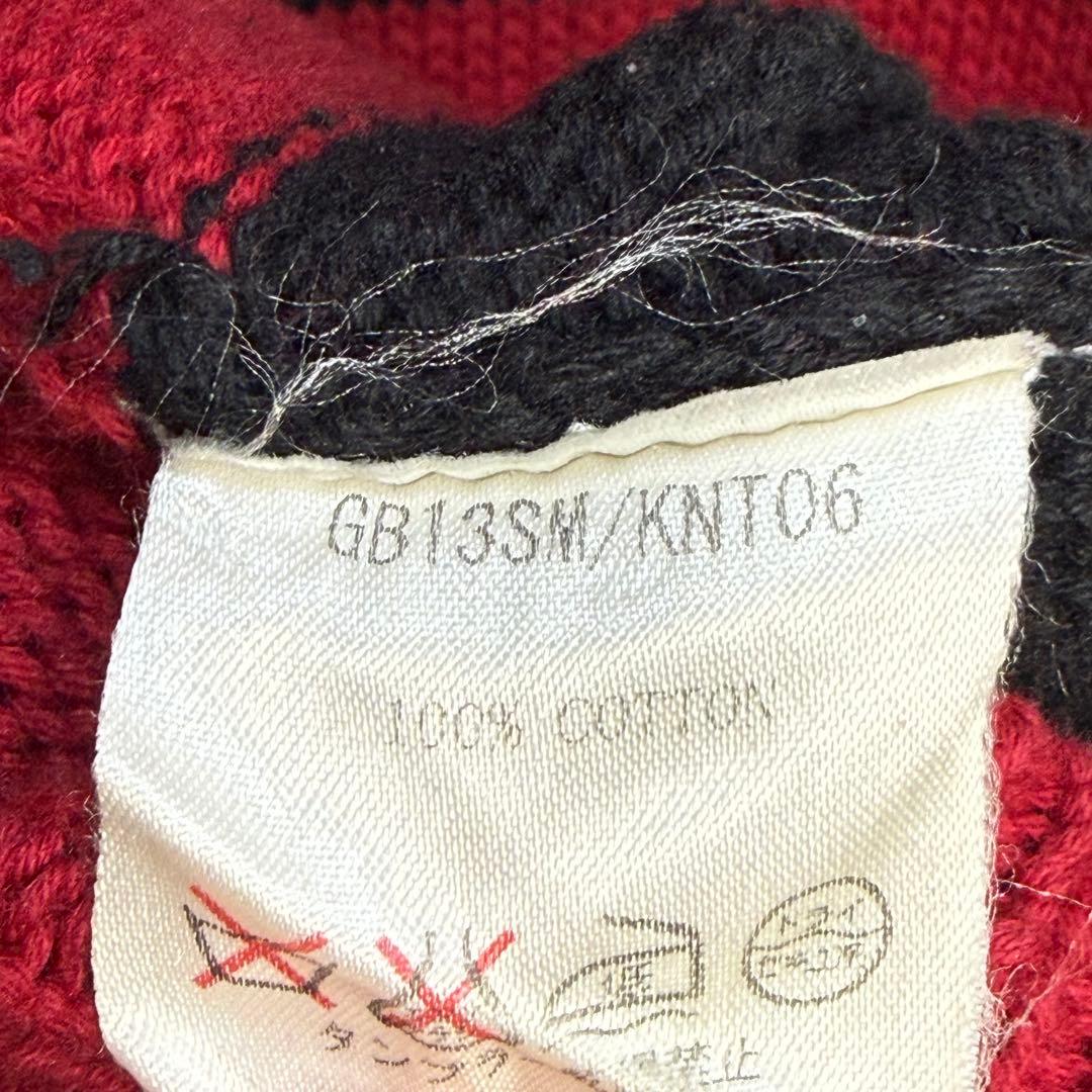 735 glamb 赤黒ワイドボーダー クロシェ編みカウル襟コットンチュニック