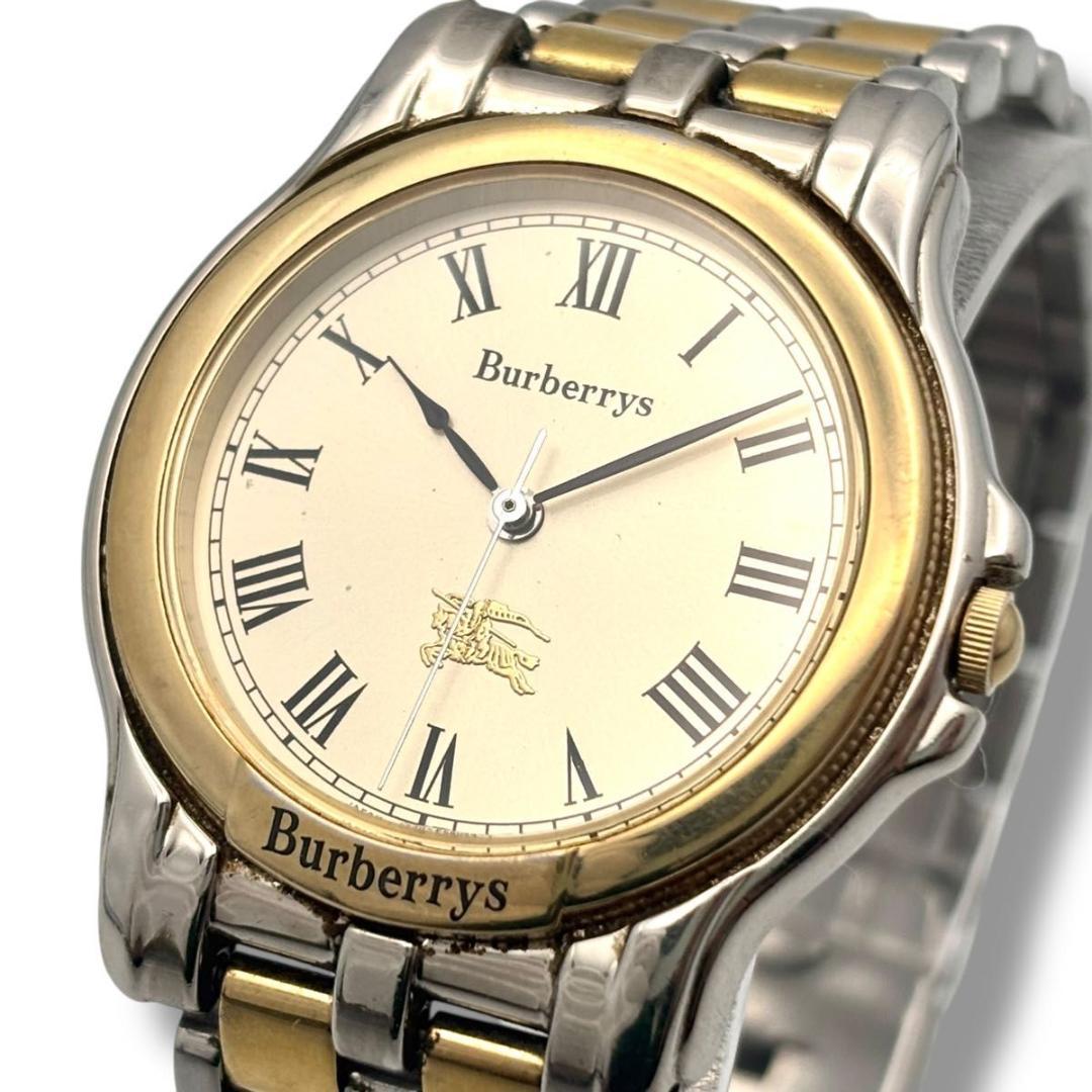 稼働 バーバリー 腕時計 クオーツ コンビ シルバー ゴールド シャドーホース