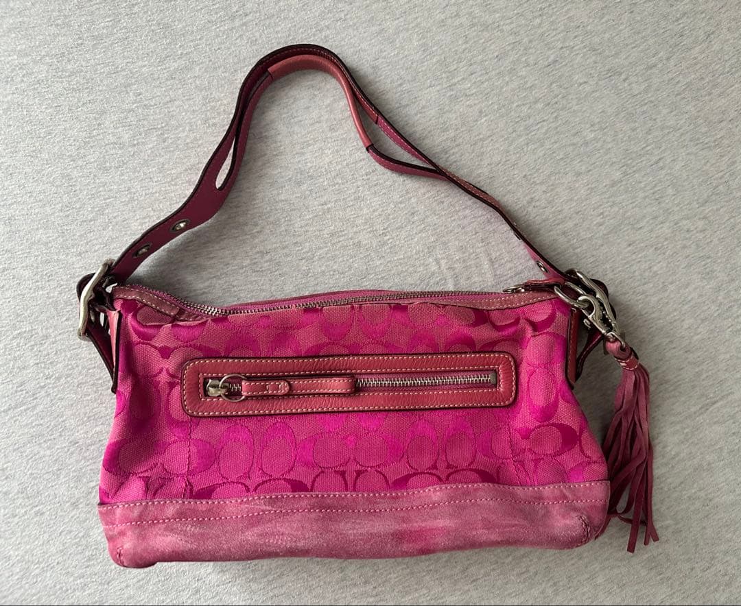 【希少】coach y2k バービーピンク フリンジ ハンドバッグ