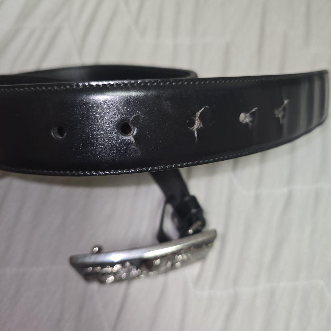 プラダ　レザーベルト　クロコ型押し　機関車プレート　黒