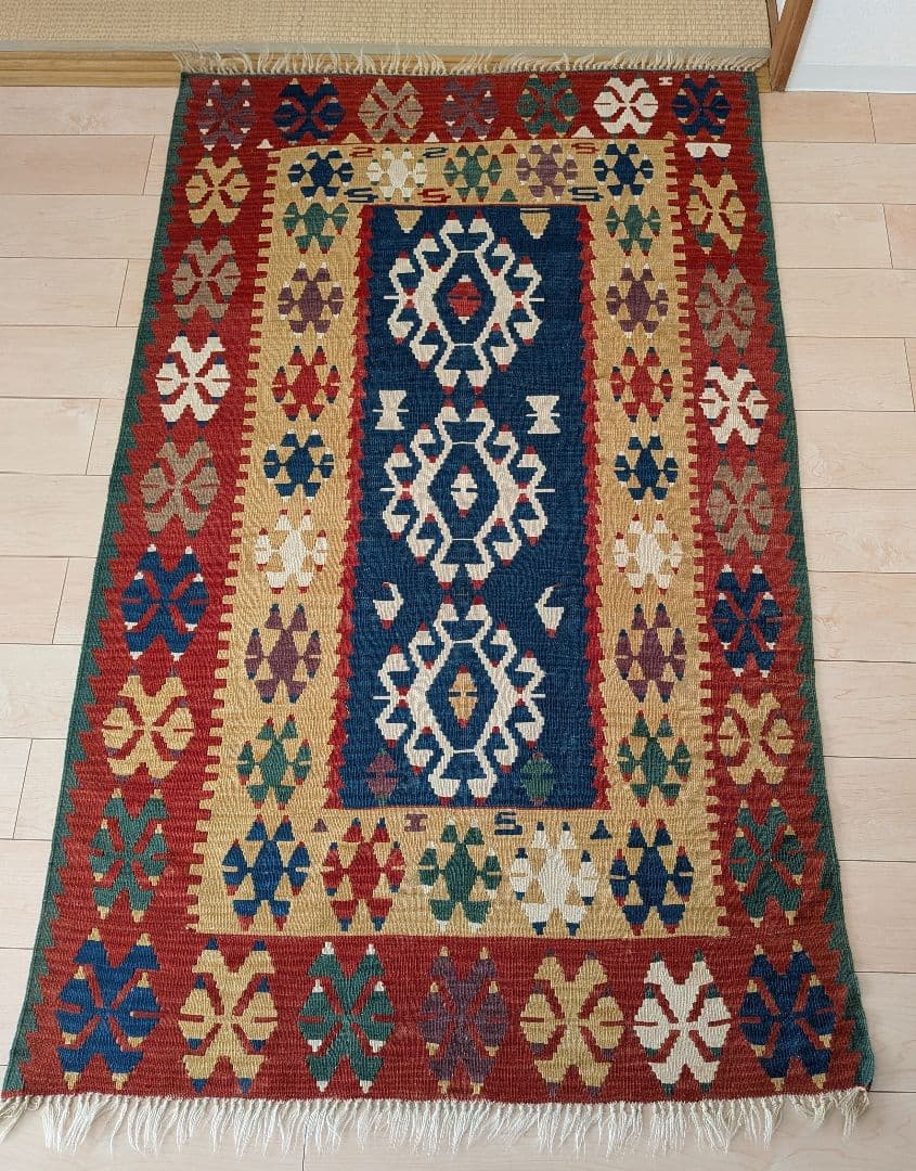 キリム手織り　幾何学模様ラグ 約177x113cm
