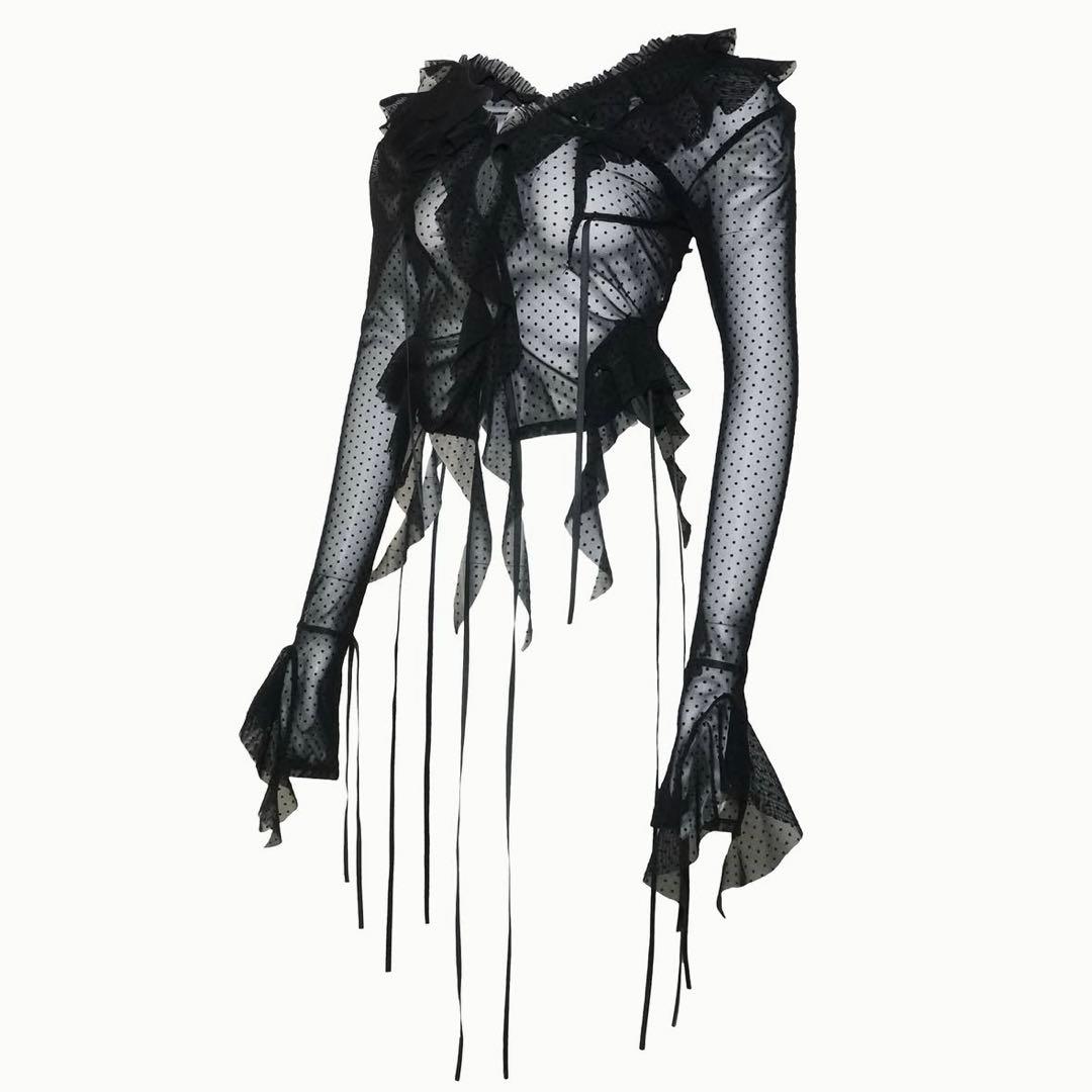 トップス theredthread S dot flow frill tops black