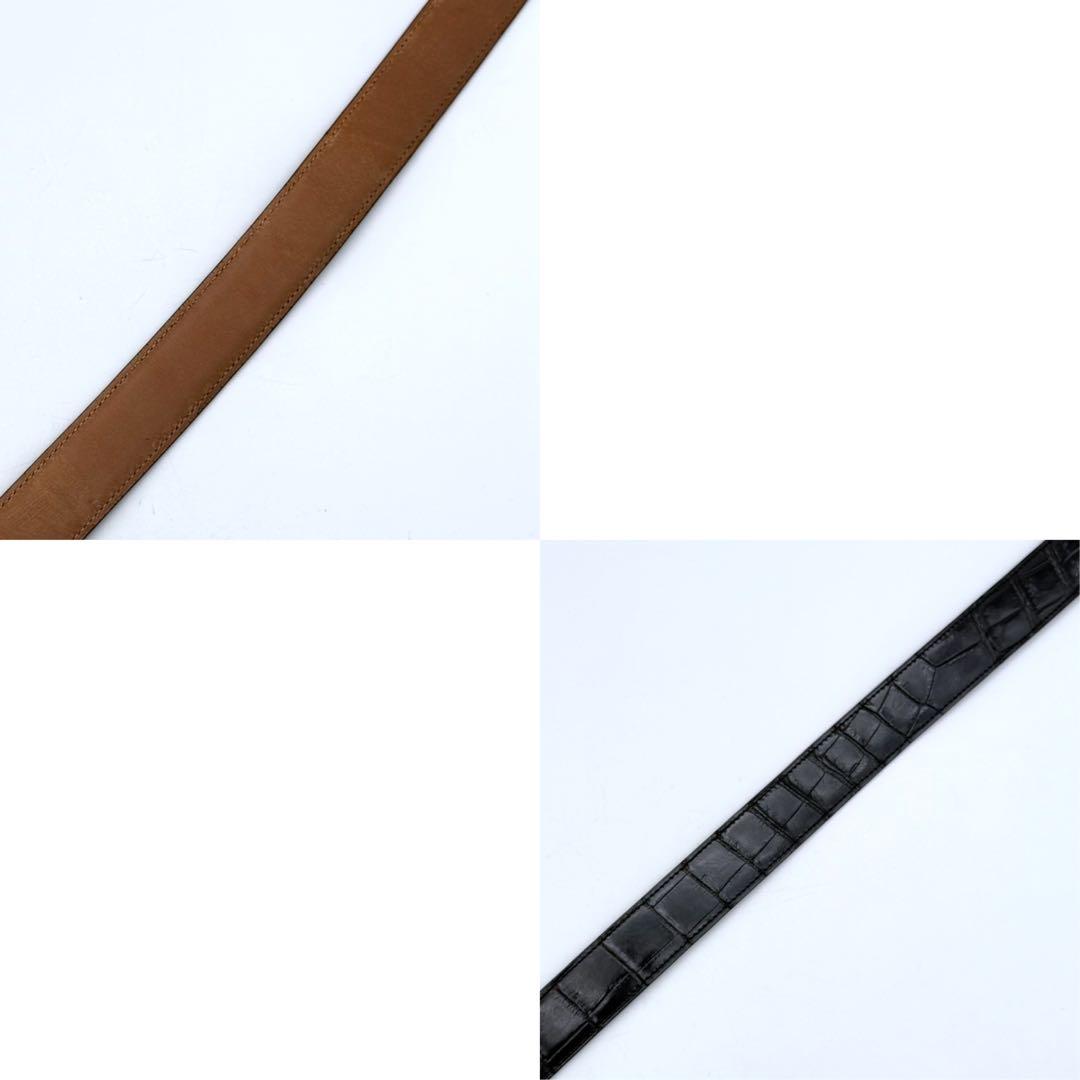 エルメス　コンスタンス　ベルトのみ　ブラック　クロコ型押し　リバーシブル　メンズ