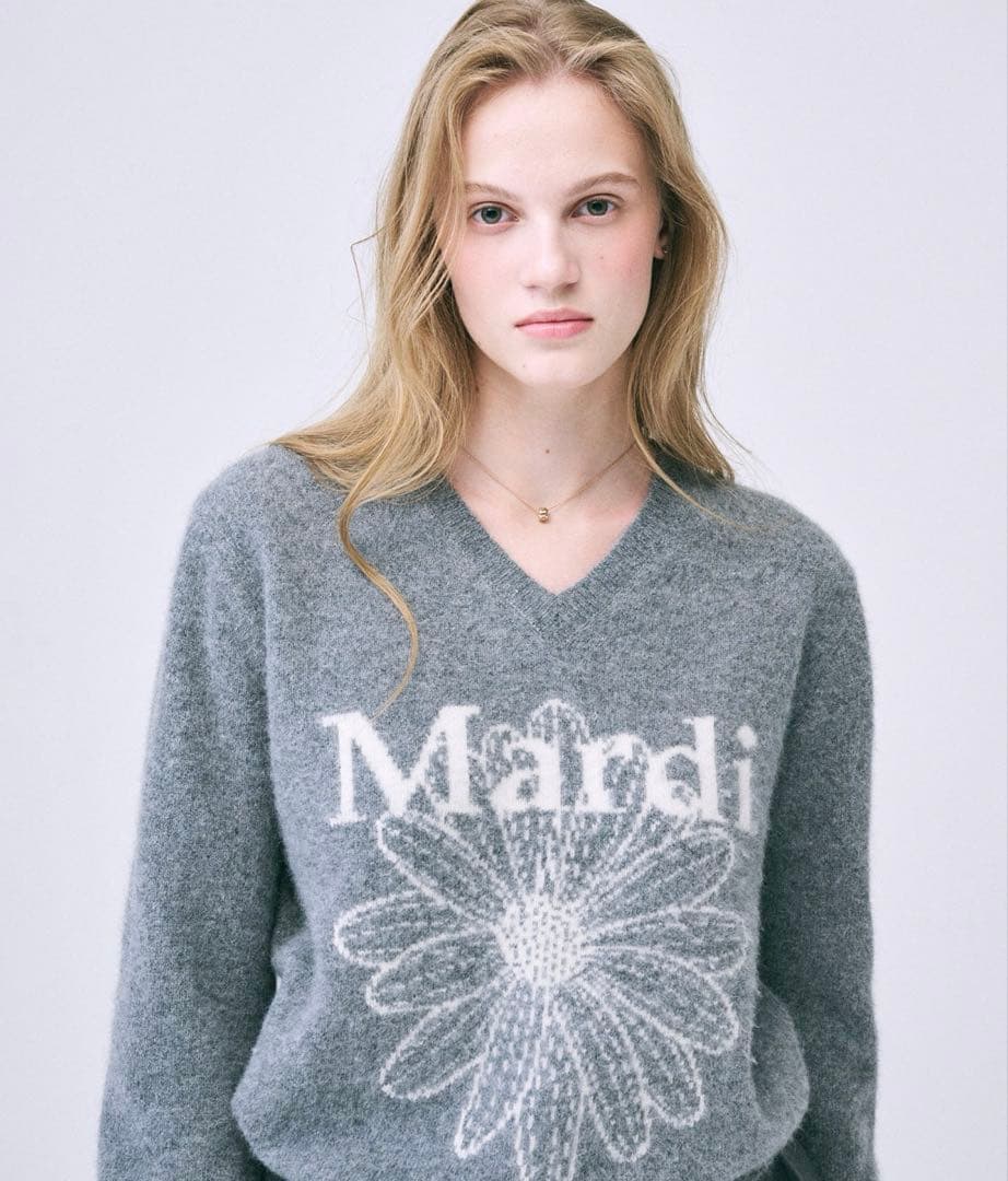 Mardi Mercredi Vネック ニット グレー マルディ