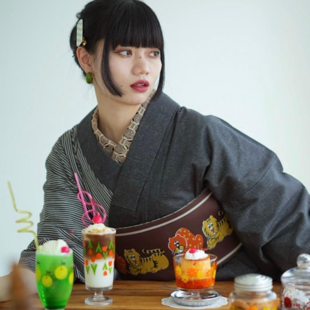 アデリアレトロ×ニコアンティーク　デニム着物　帯セット