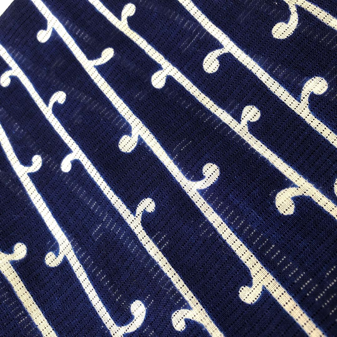 綿絽　浴衣　着物　紺色　縞模様　レトロ　ヴィンテージ　身丈約148.5 cm