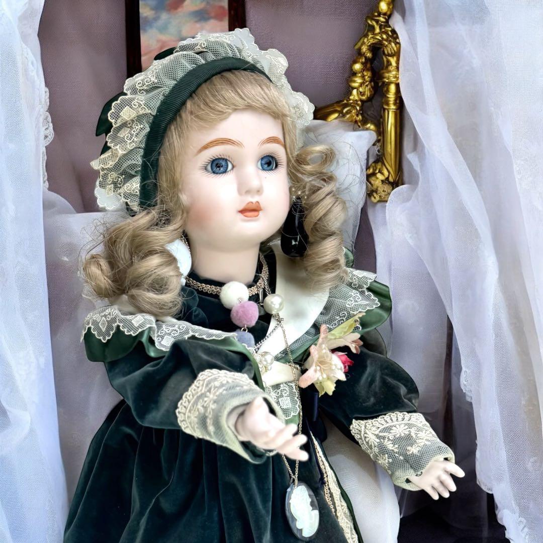 ノエル ビスクドール スタイナー リプロ フレンチ グリーン ドレス ボネ