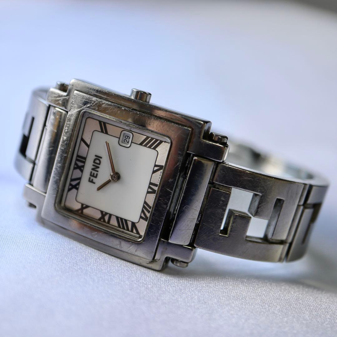 FENDI 6000G スクエア シルバー ズッカ メンズ腕時計 1419