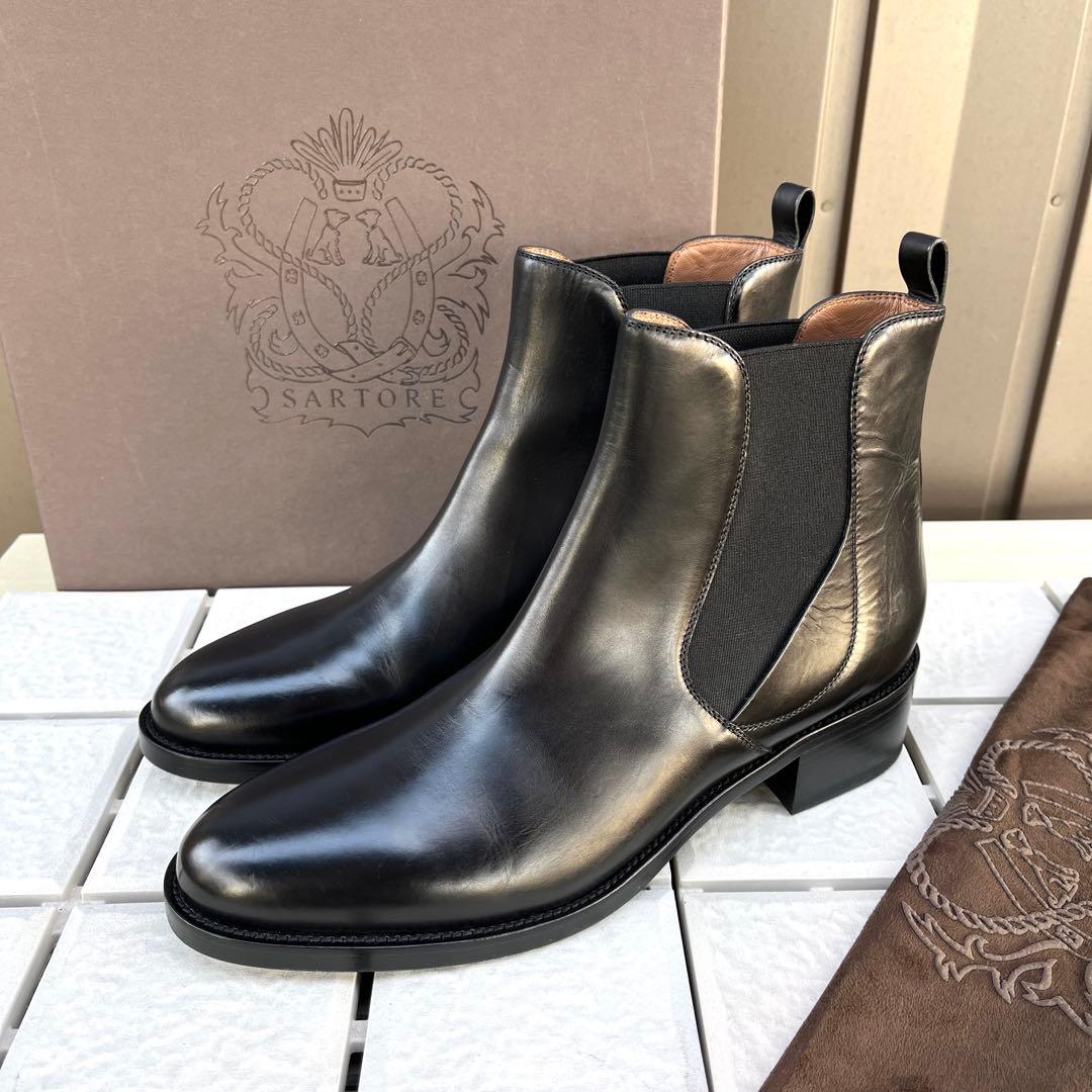 39 SARTORE サイドゴア　ショートブーツ　黒　大きいサイズ　25.5