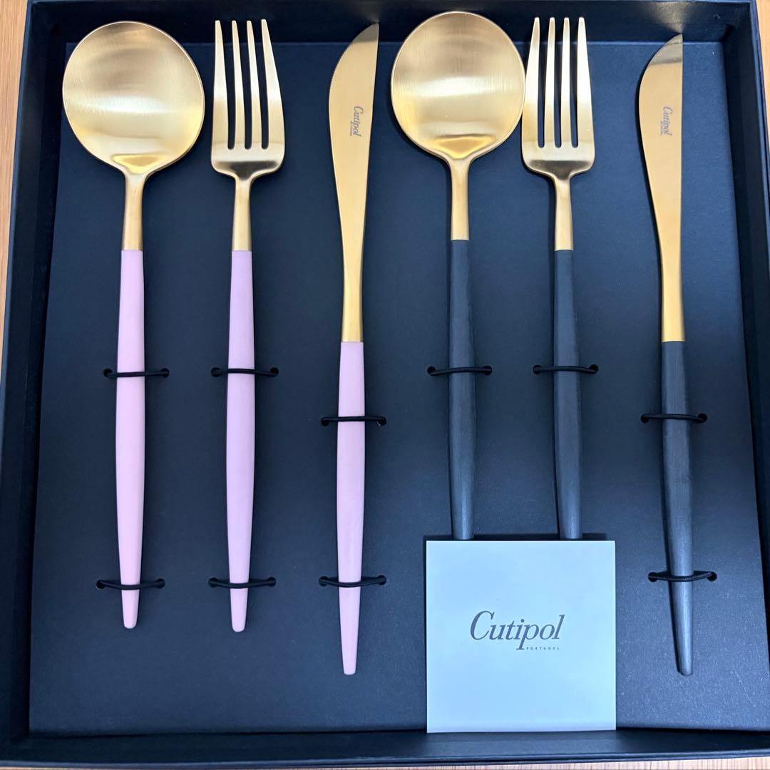 クチポール/GOA カトラリーセット６本(ピンク×ゴールド/ブラック×ゴールド)
