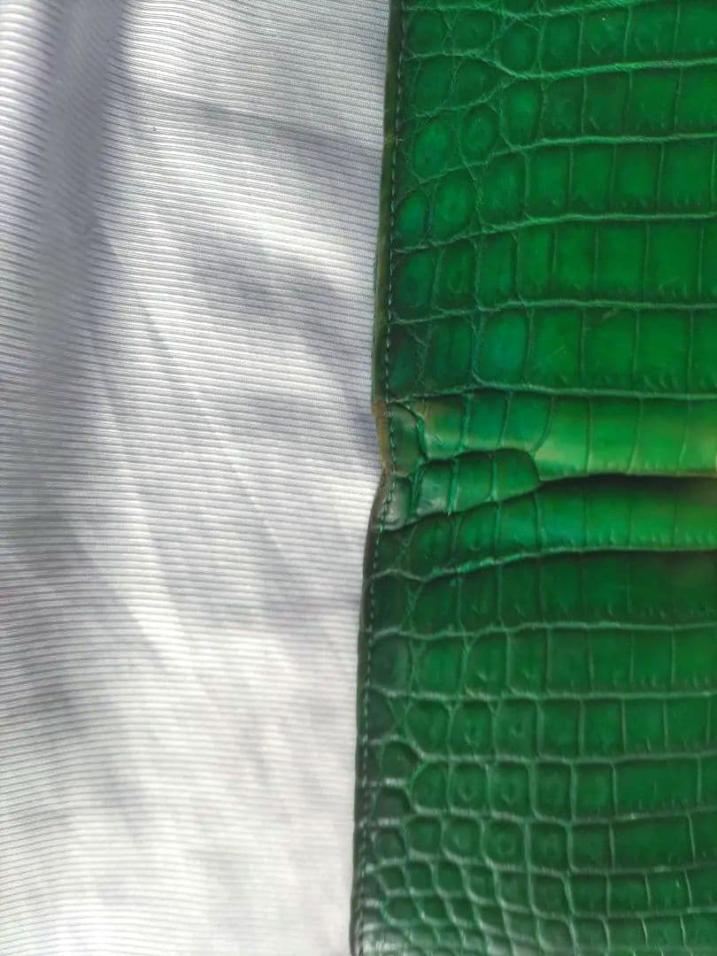 定価11.3万 全面ナイルクロコダイル 長財布 グリーン革芸人日本製