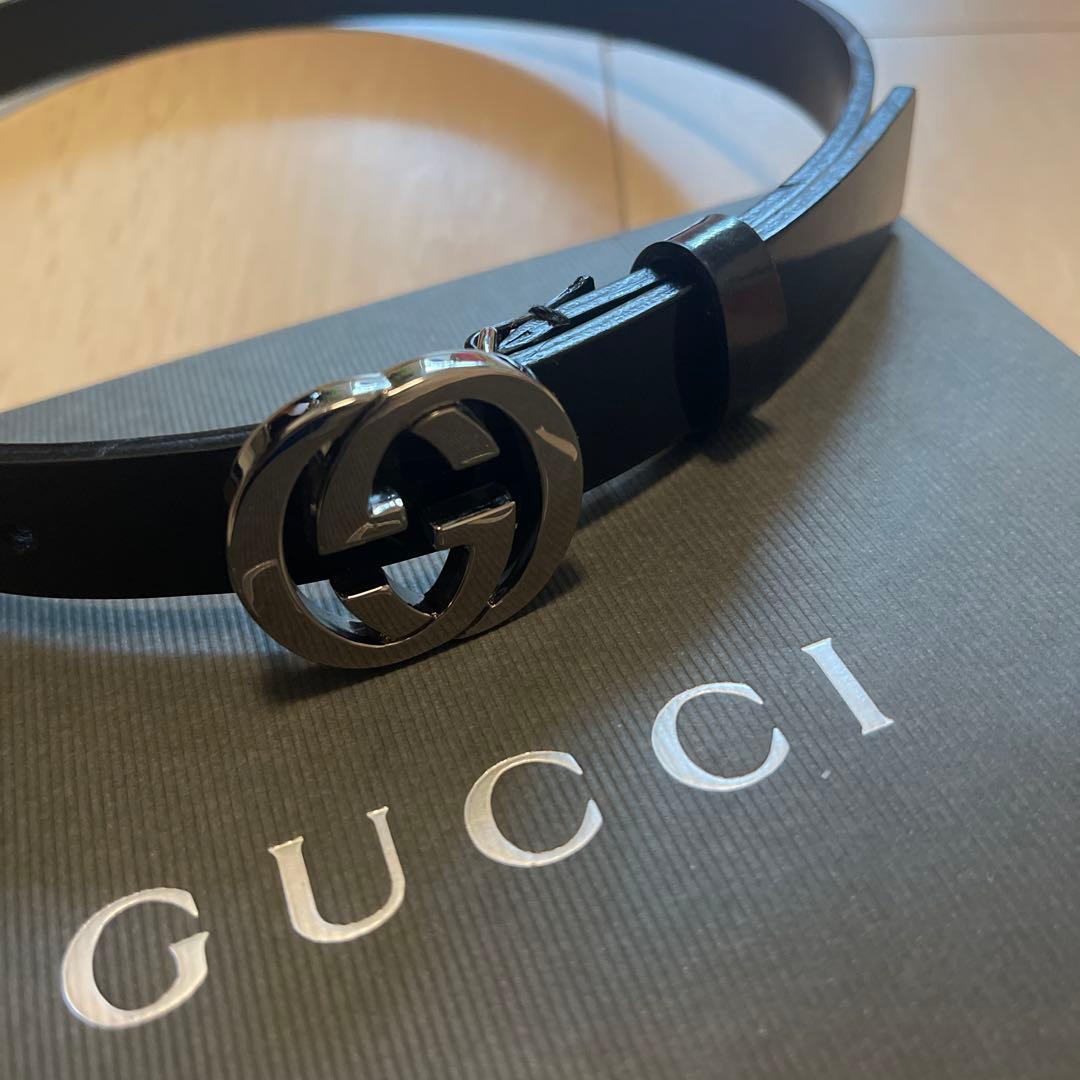 グッチ ベルト GGバックル シルバー 黒 エナメル