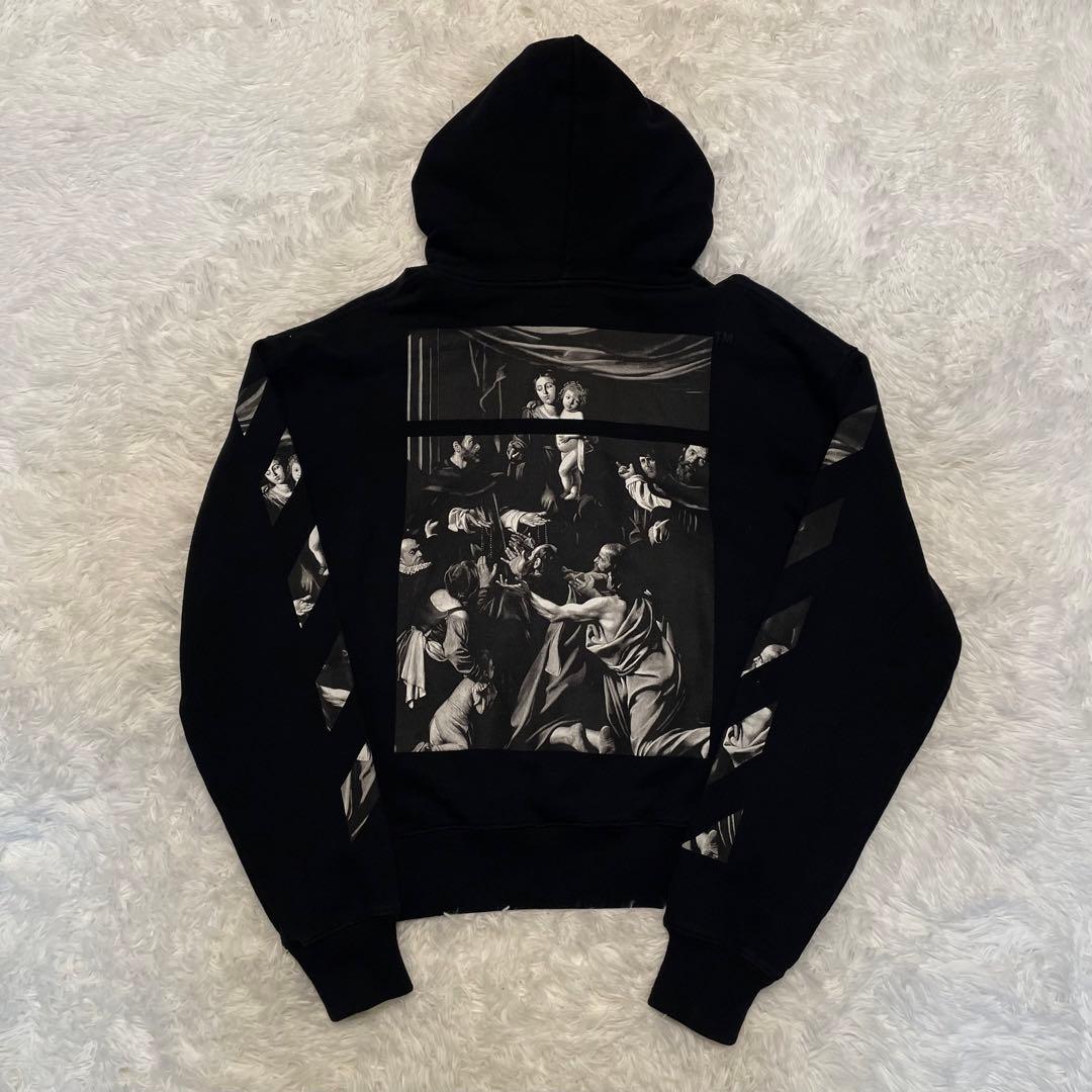 OFF-WHITE プリント 黒 フード付きパーカー