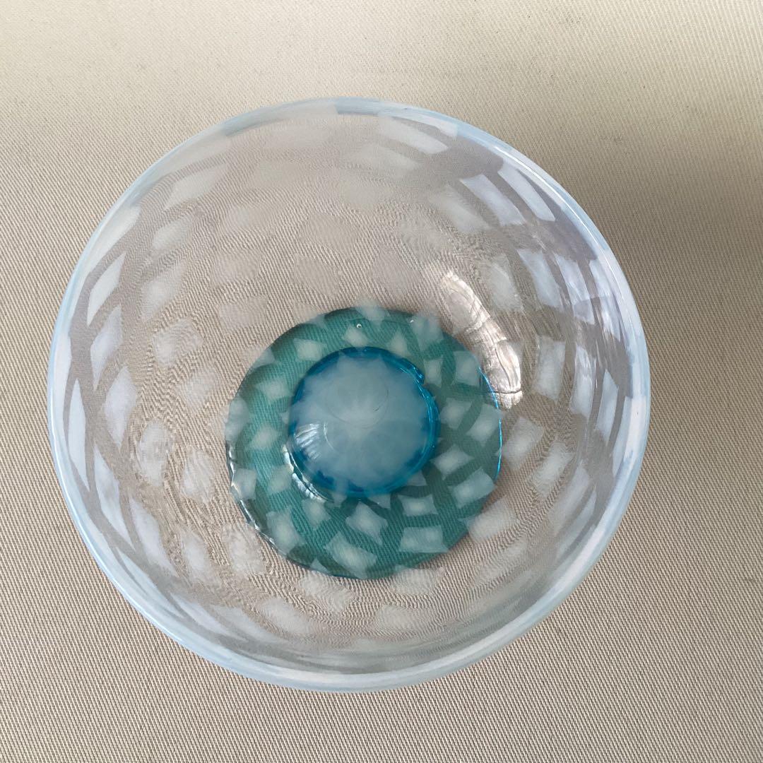 すみれ　コレクター　売り切り　処分品　碗型　氷コップ　格子紋　ブルー足