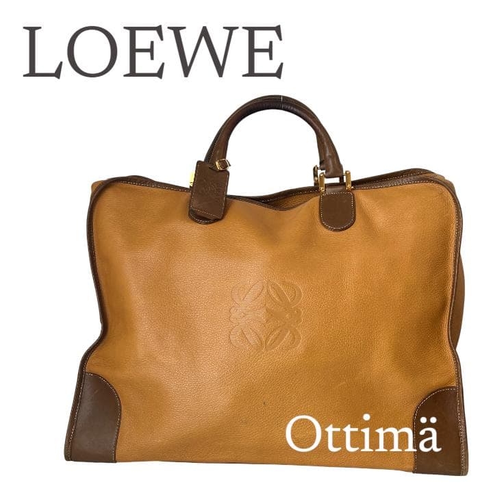 LOEWE ロエベ アナグラム レザー ボストンバッグ ブラウン系 50cm