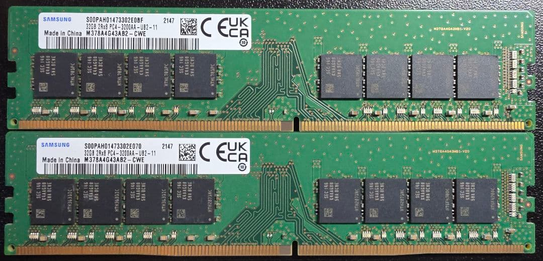 O*u様 Samsung DDR4-3200MHz 32GB メモリ2枚セット合