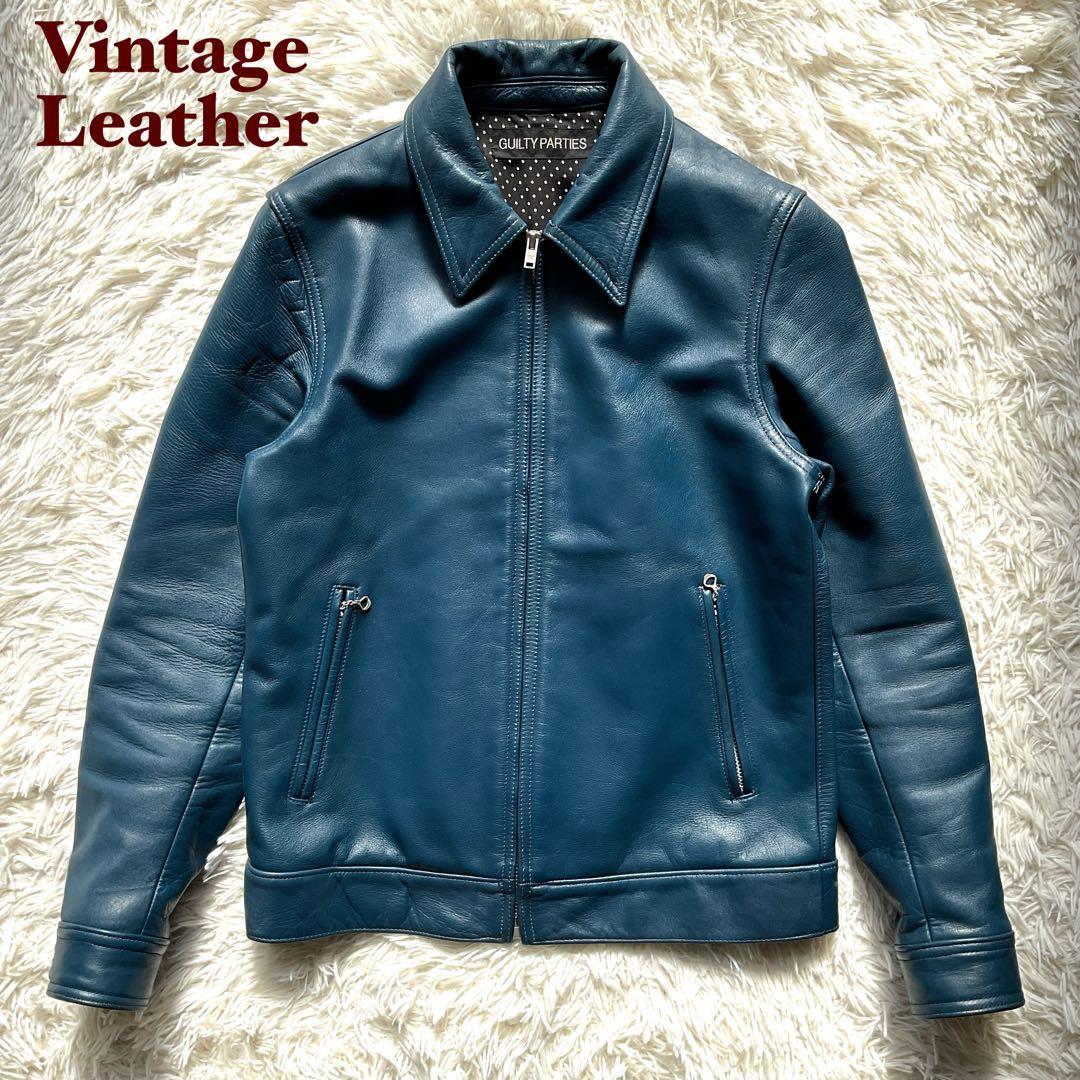 未使用級✨ワコマリア　レザージャケット　シングルライダース　ブルー　水玉柄　M