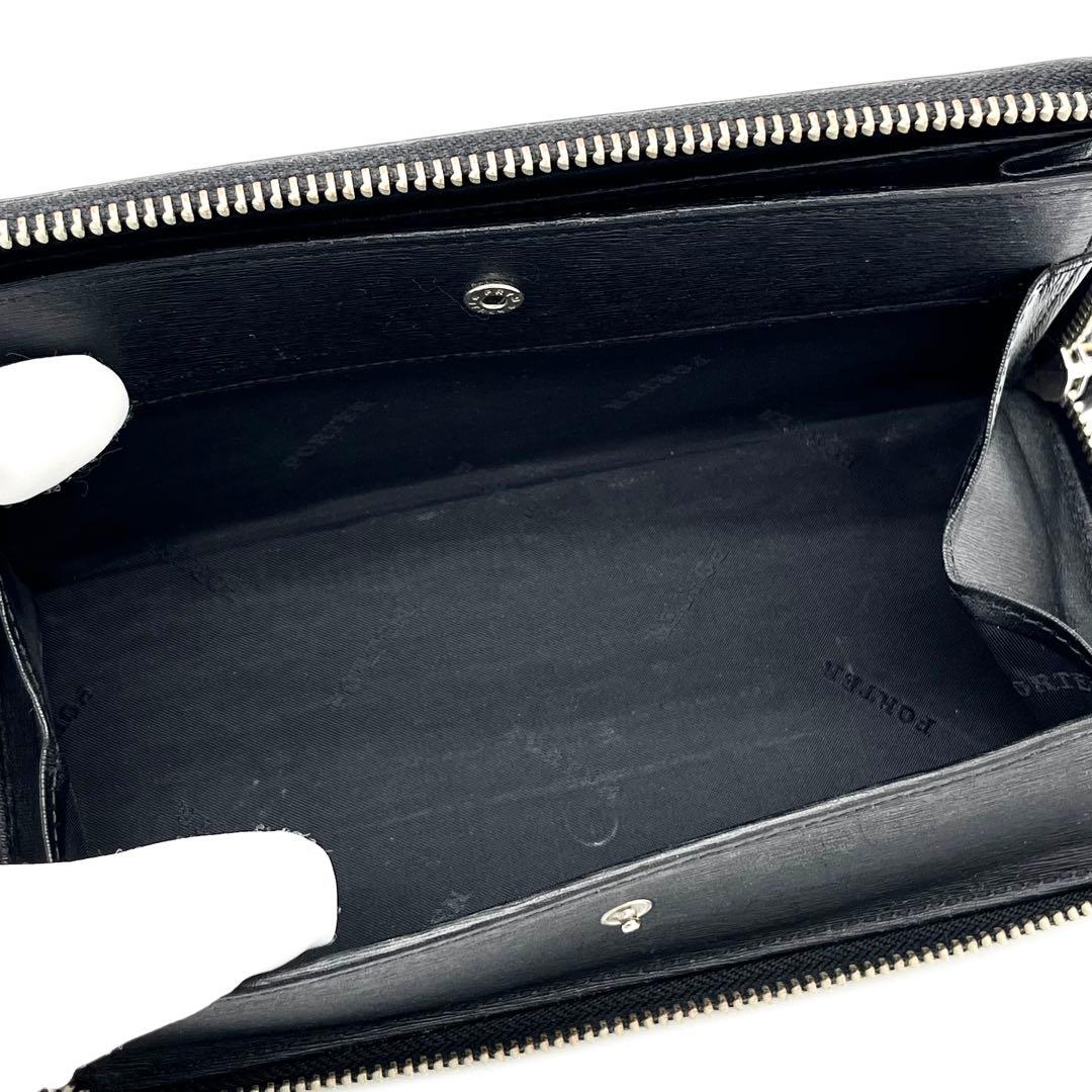 【美品】PORTER カレント　長財布　ラウンドファスナー　レザー　ブラック