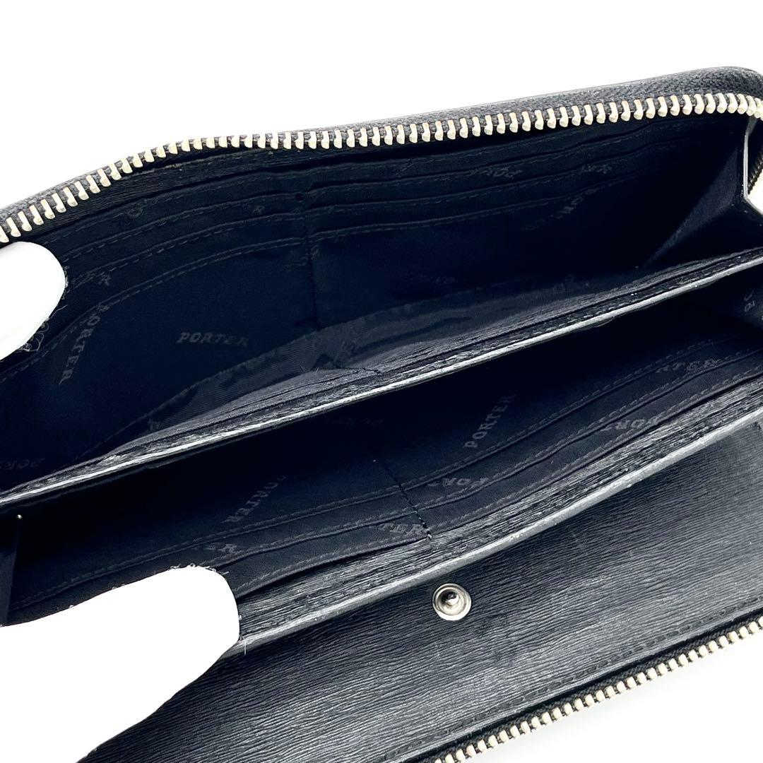 【美品】PORTER カレント　長財布　ラウンドファスナー　レザー　ブラック