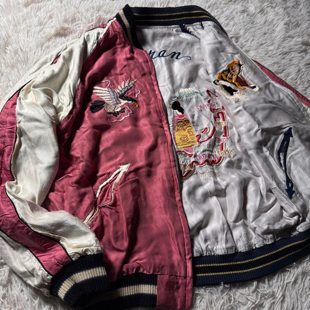 希少デザイン✨東洋エンタープライズ　スカジャン　リバーシブル　虎　鷹　和柄　L