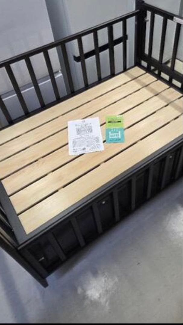 木製ベビーベッド シングルサイズ ダークブラウン　　7762