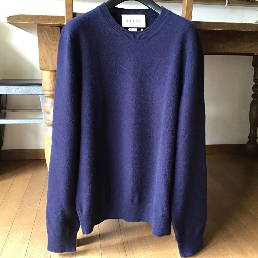 GUCCI カシミヤセーター！軽くて暖かい！濃紺！バックロゴ！美品！