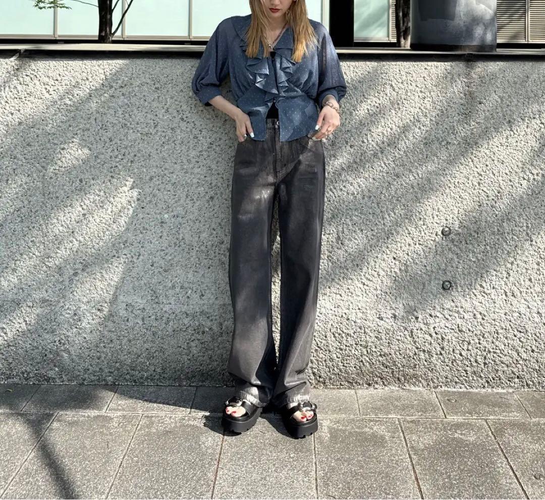 Ameri アメリ FOIL STRAIGHT COLOR DENIM 26