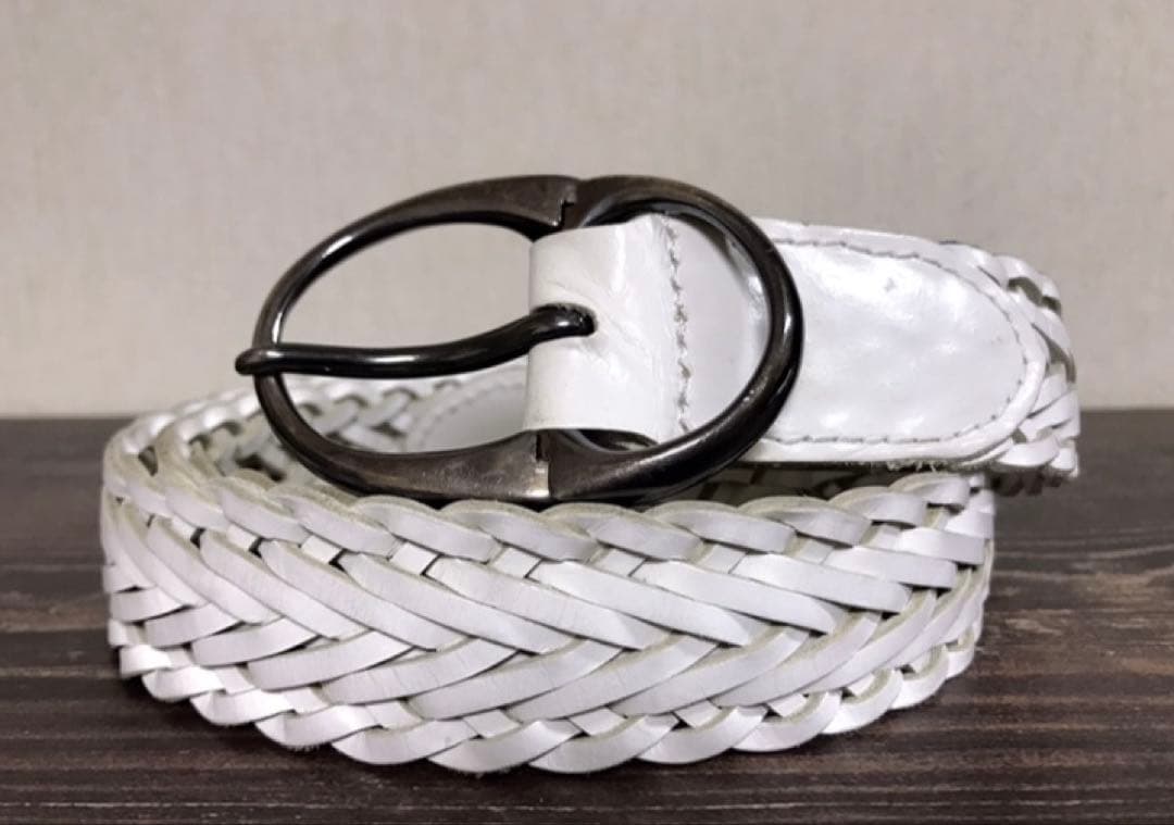 【希少レア】 AKM　 レザーベルト　ホワイト　メッシュ　編込　 エイケイエム