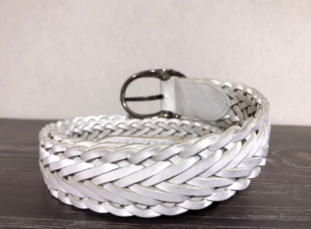 【希少レア】 AKM　 レザーベルト　ホワイト　メッシュ　編込　 エイケイエム