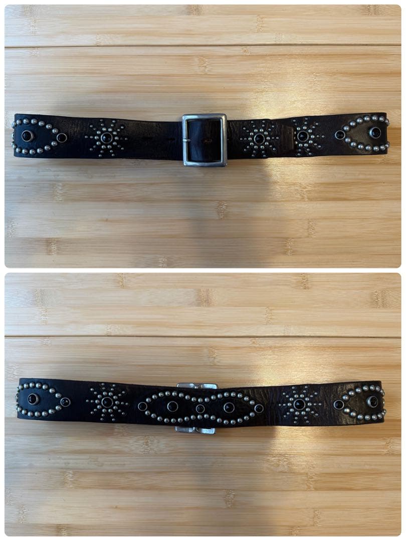 ⭐️HTC⭐️ピーナッツ⭐️ブラック(茶芯)レザー&ストーン⭐️シルバースタッズ⭐️34