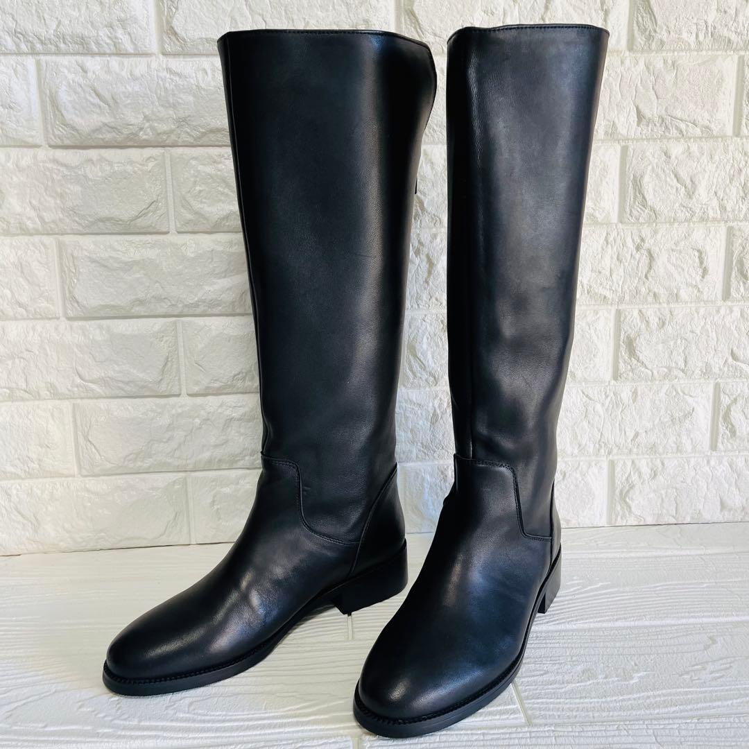 【極美品】REMME レザー ロングブーツ 黒 37 23.5 バックジップ