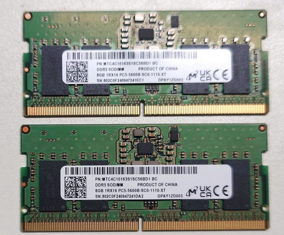 8GB DDR5 SO-DIMM メモリ 2枚組