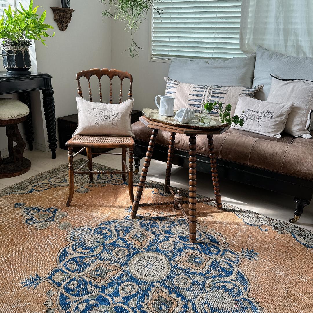 トルコ製ヴィンテージラグ992 超大判 レア キャメル オレンジ ネイビー