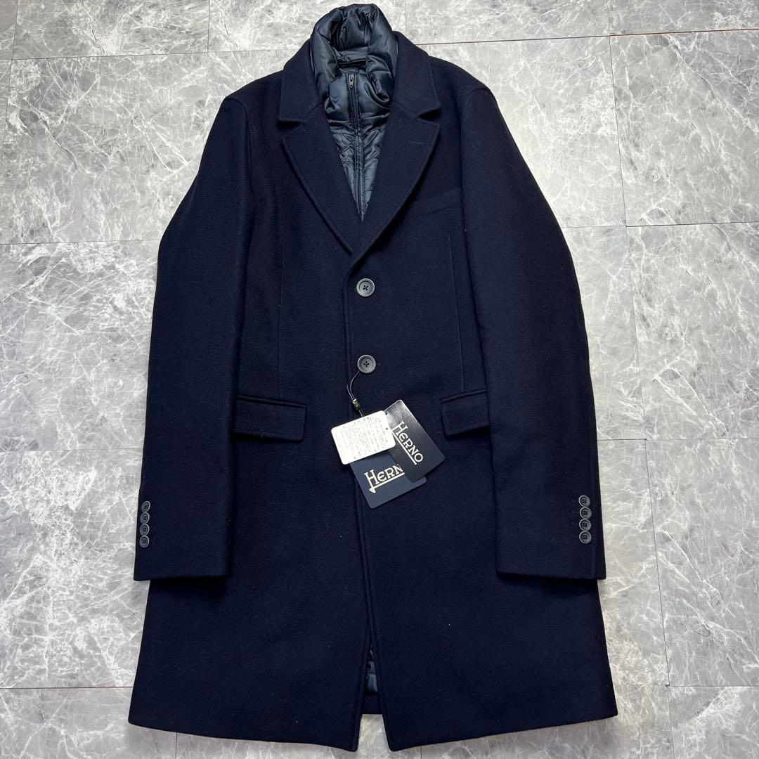 新品未使用　タグ付　ヘルノ　チェスターコート　ライナー　ネイビー　50 L