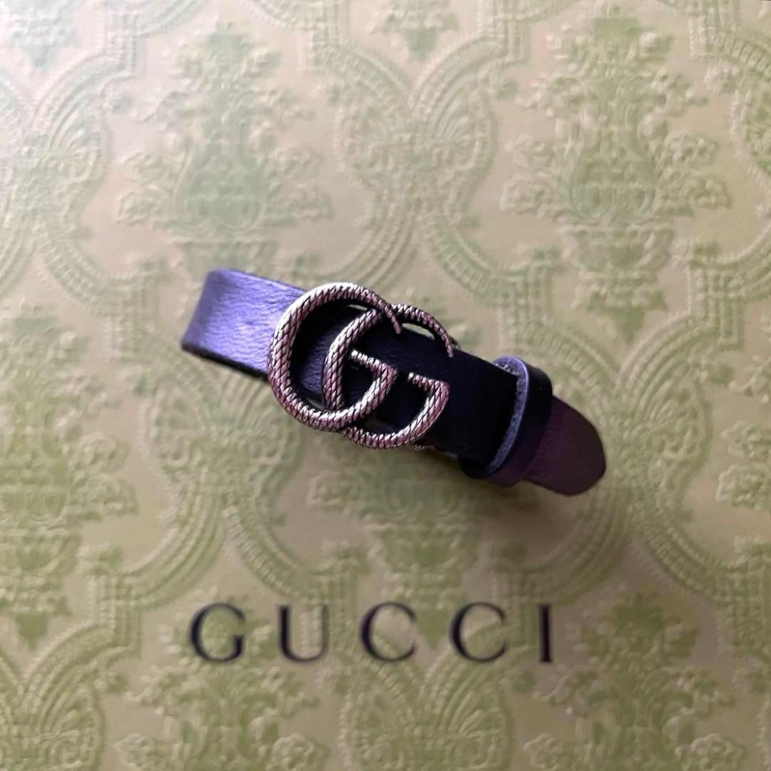 正規 付属品完備 648702 ダブルG レザー ブレスレット