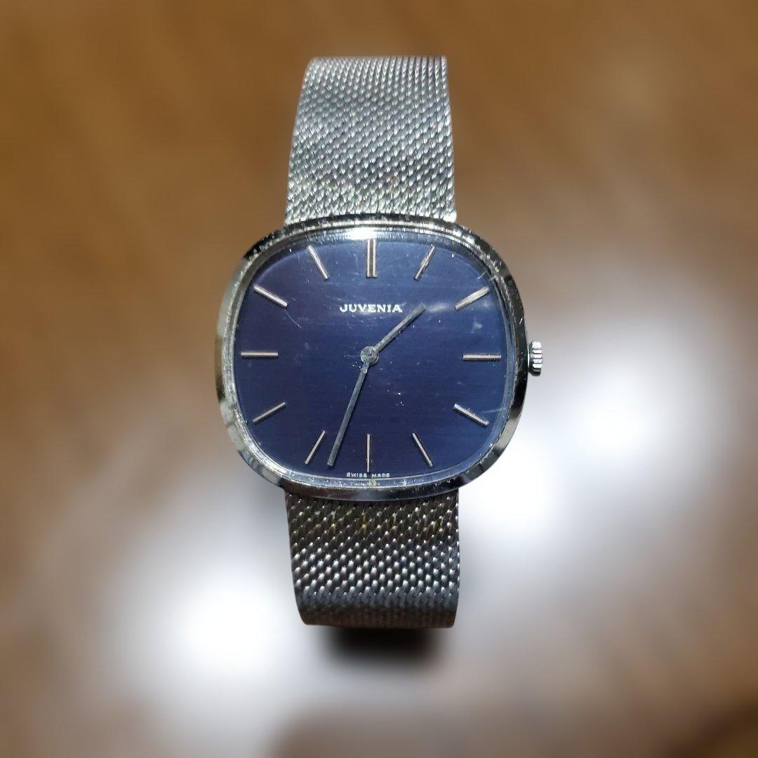 JUVENIA ネイビー スクエア 手巻き時計 動作異常無し