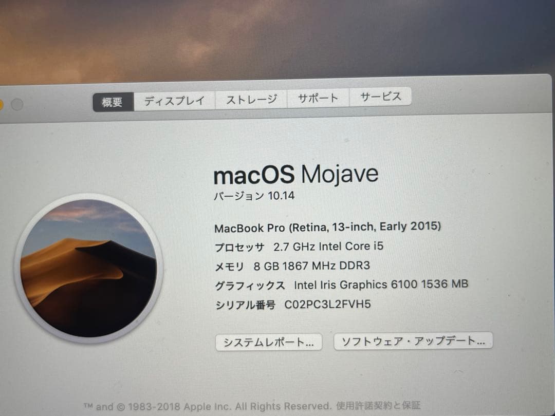 MacBook本体 MacBook Pro Retina13inch Early2015 A1502