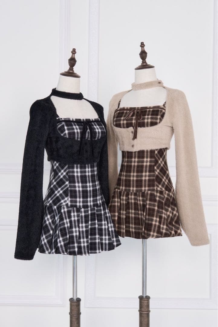 NoGenki BunnyLis ファーボレロ× チェックミニワンピ ブラック