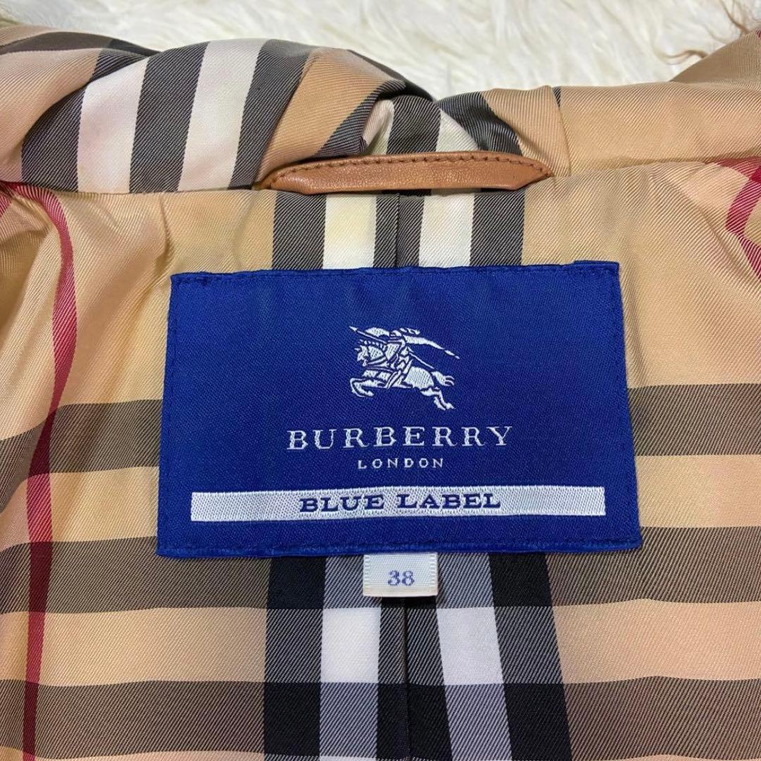 バーバリーブルーレーベル ダッフルコート　羊革　ラム　ノバチェック 中綿　38