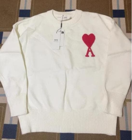 AMI PARIS ホワイト ニット ハートロゴ M 男女兼用 S
